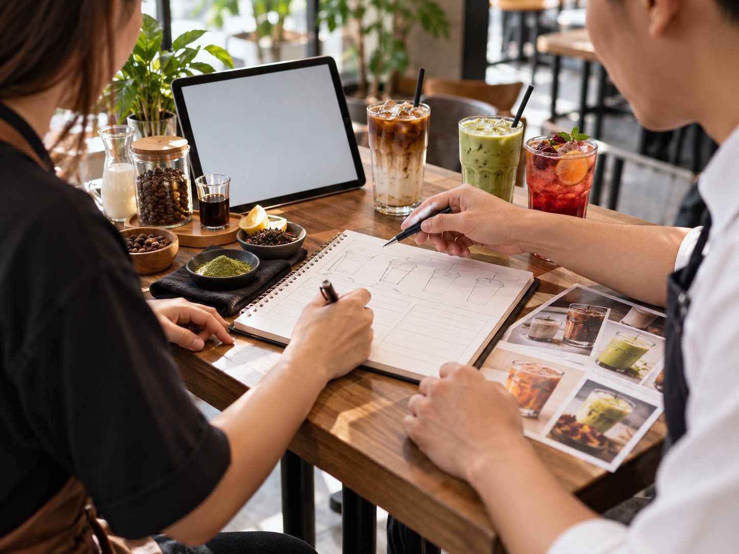 Illustrative scene of planning a beverage menu together